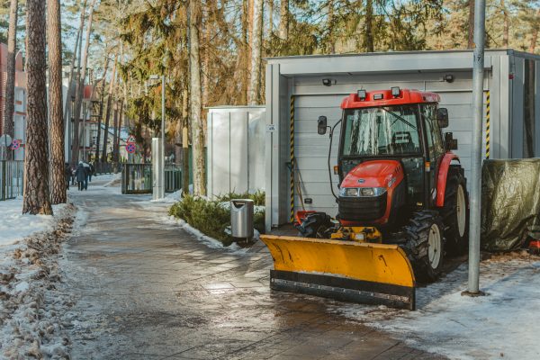 A view of a snow removal tractor in Jurmala, Latvia